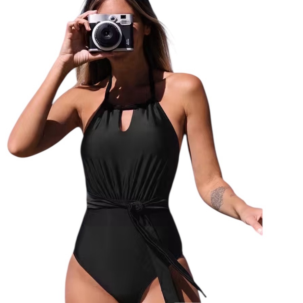 Cupshe Charmed Romance Halter Keyhole Tie One Piece Swimsuit